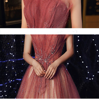 Evening Female Toast Dress Red Bridal Dinner Tube Top Long Dress Host Fairy Spirit