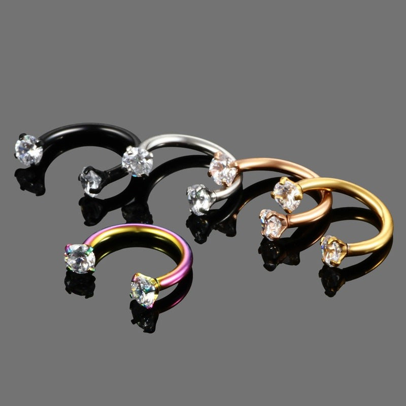 Stainless Steel Hoop Earrings With Diamond-encrusted Zircon Studs For Cartilage Piercings