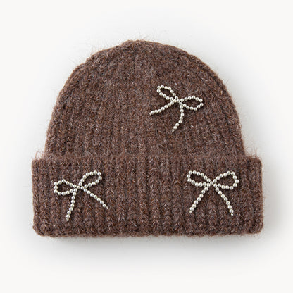 New AutumnWinter Solid-Color Bow-Knot All-Match Knitted Hat