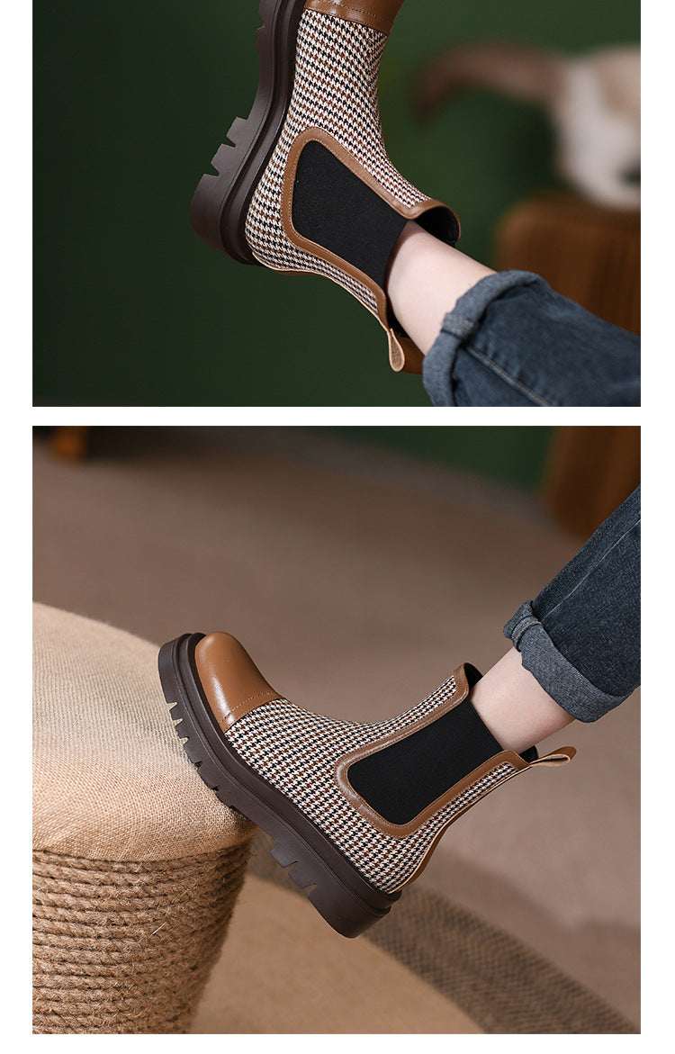 Block-heel Thick-soled British Style Sleeve Martin Boots