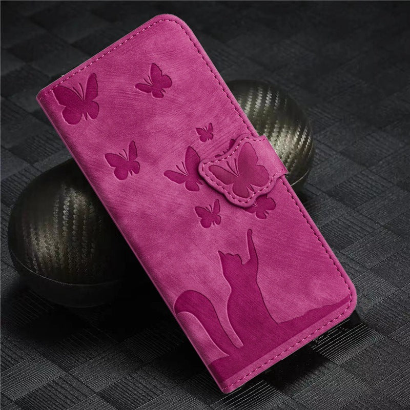 Butterfly Cat Embossed Phone Leather Case