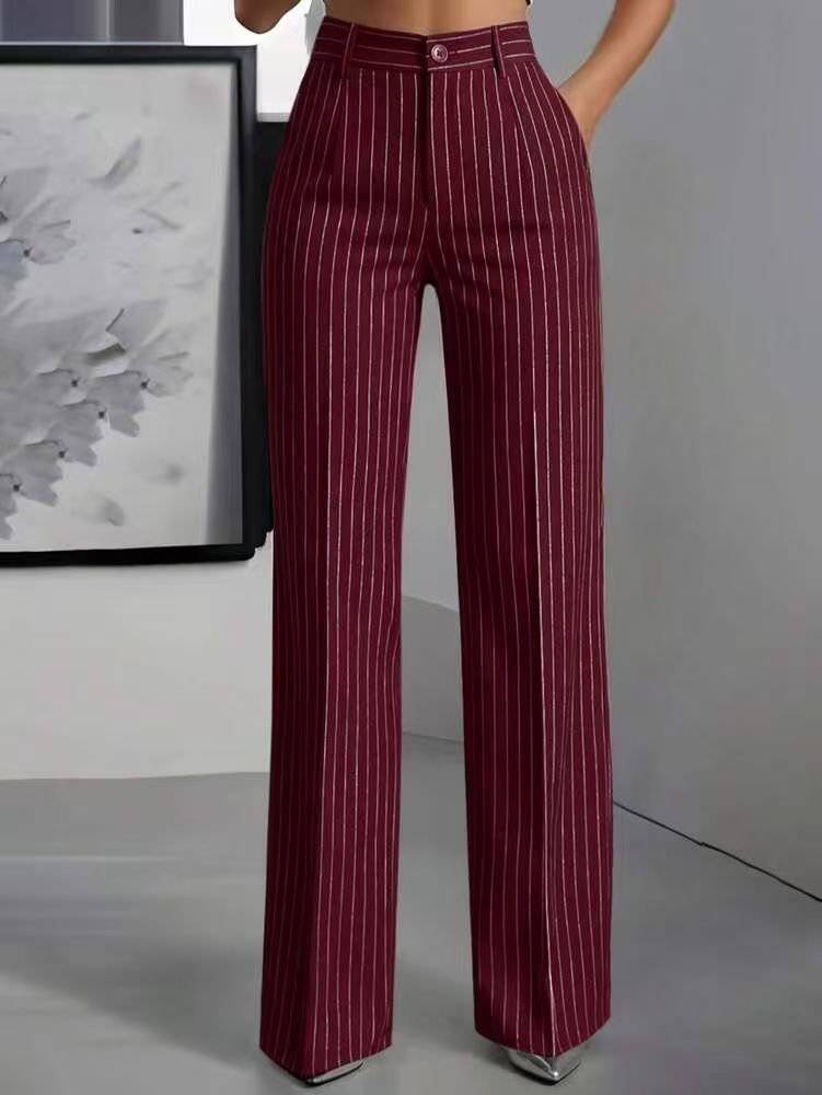 Versatile And Minimalist Striped High Waisted Straight Leg Women&