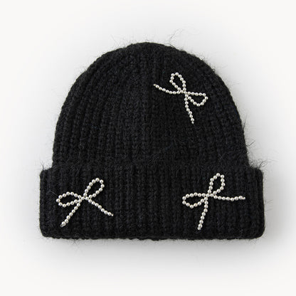 New AutumnWinter Solid-Color Bow-Knot All-Match Knitted Hat