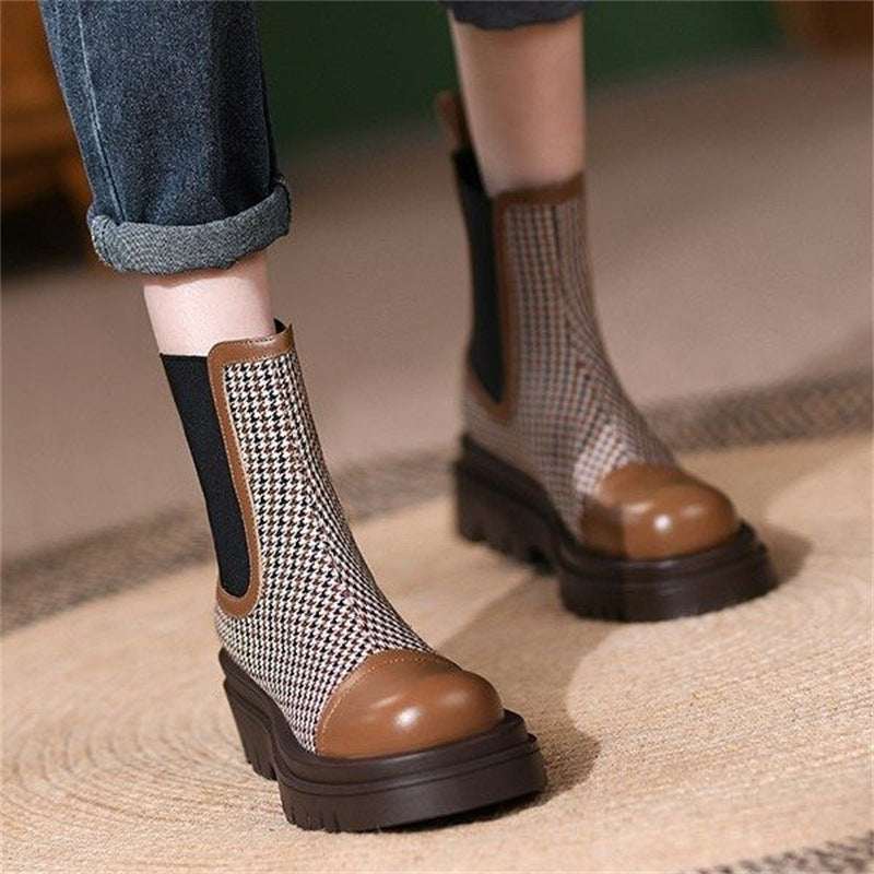 Block-heel Thick-soled British Style Sleeve Martin Boots
