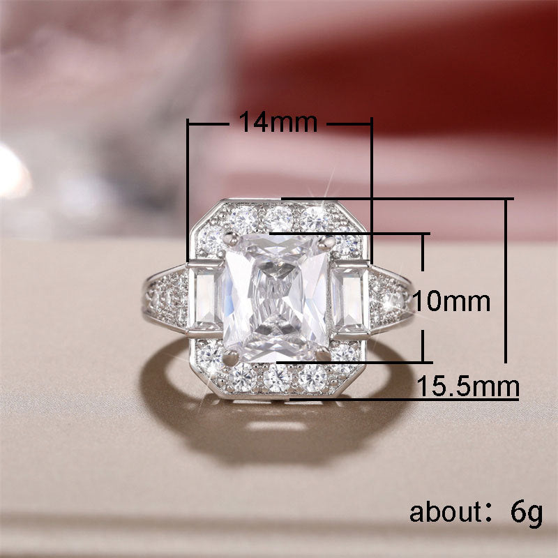 Rectangular Zircon Ring Female Ring Accessories