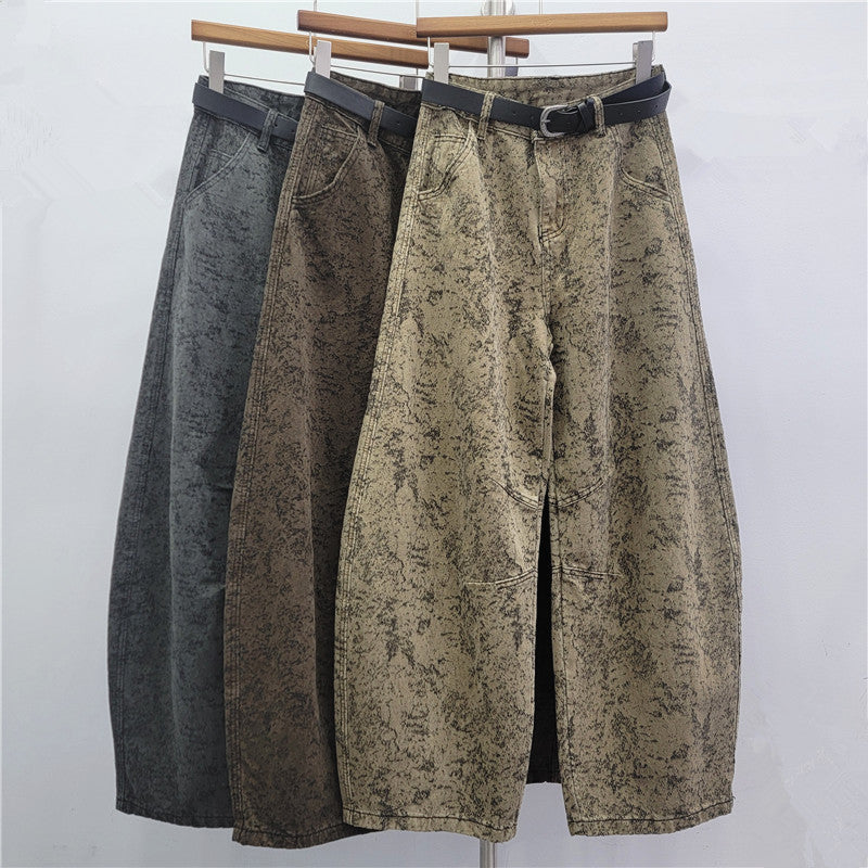 Retro Jacquard Washed High-Waist Jeans