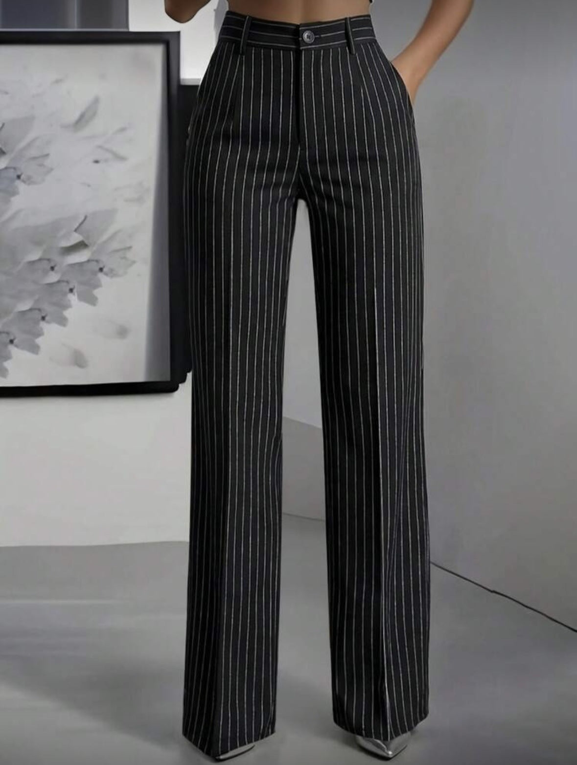 Versatile And Minimalist Striped High Waisted Straight Leg Women&