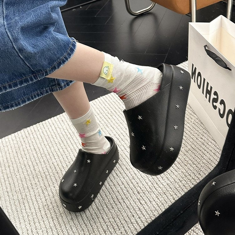 Closed Toe Half, Minimalist Design Metal Star Decor Platform Height Increasing Birken Style Comfort Outdoor Slides