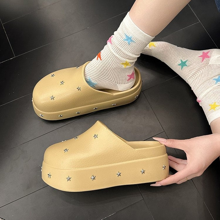 Closed Toe Half, Minimalist Design Metal Star Decor Platform Height Increasing Birken Style Comfort Outdoor Slides