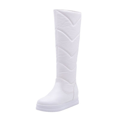 Solid Color Mid-heel Korean Thick Warm High-top Boots