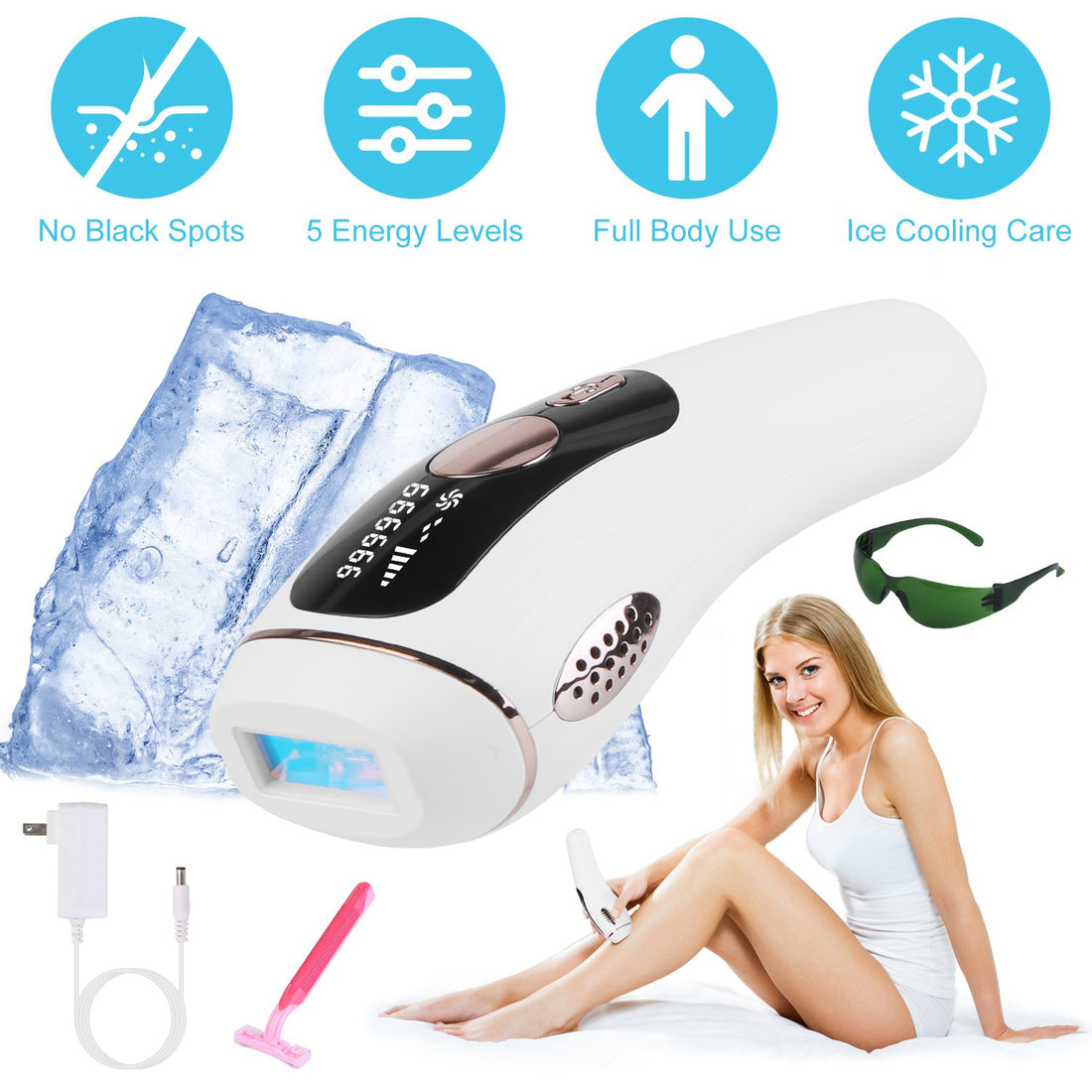 1Pc Laser Hair Removal For Woman Man Ice Cooling Permanent IPL Hair Remover With Painless 999999 Flashes Home Use Lasting Hair Reduction For Armpits Legs Arms Bikini Line