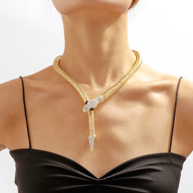 Exaggerated Snake Necklace Micro-inlaid Long Necklace