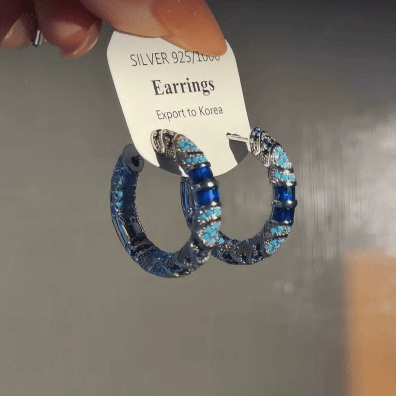 Fashion Retro Ethnic Style Blue Enamel Ear Ring