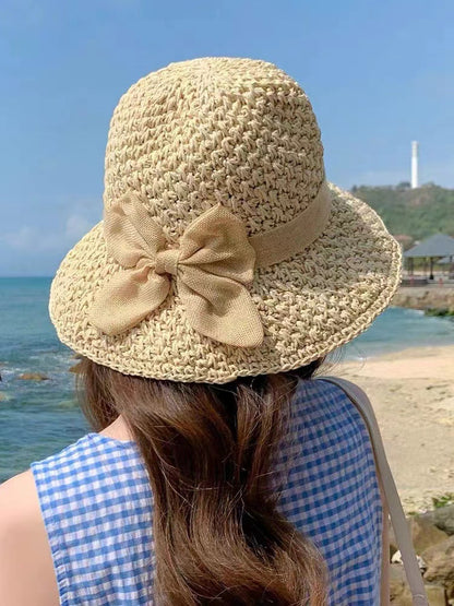 Simple Bow Japanese All-match Shade Straw Hat