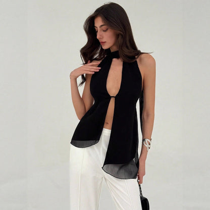 Designer-style Vacation-ready Solid-color Sleeveless Top For Bold