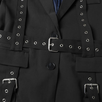 Fashionable Temperament Rivet Buckle Decorative Design Tight Waist Slimming Suit Coat Women&