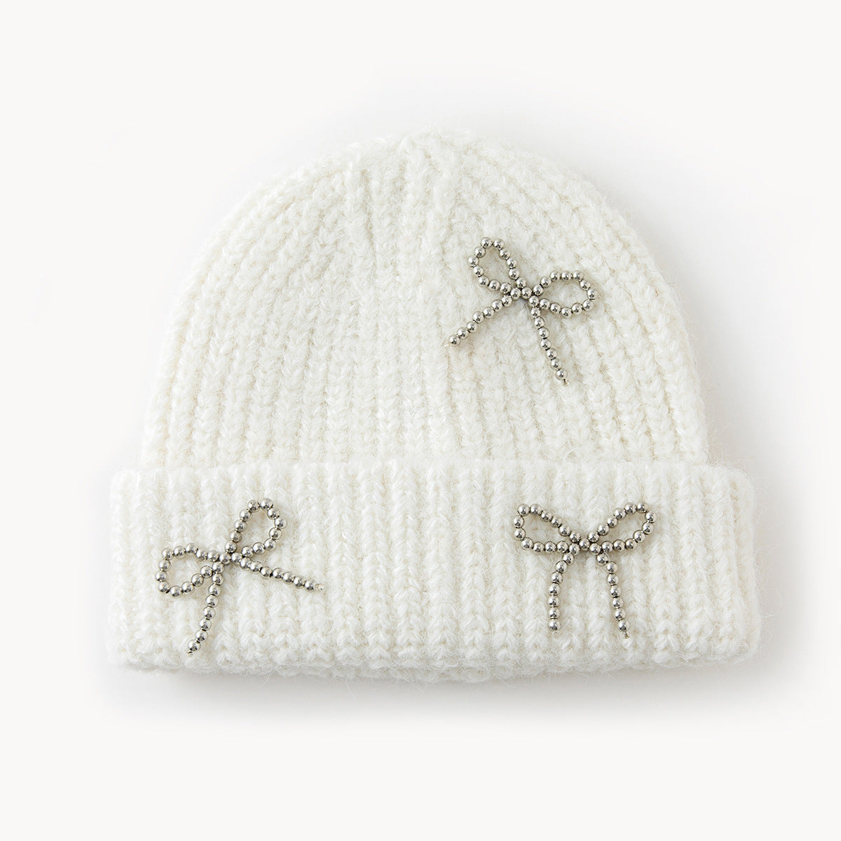 New AutumnWinter Solid-Color Bow-Knot All-Match Knitted Hat