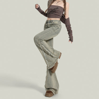 Retro High-Waist Flared Denim Jeans For Women