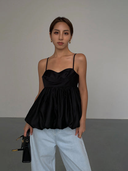 Black Suspender Tube Top Bud Blouse Vest Top