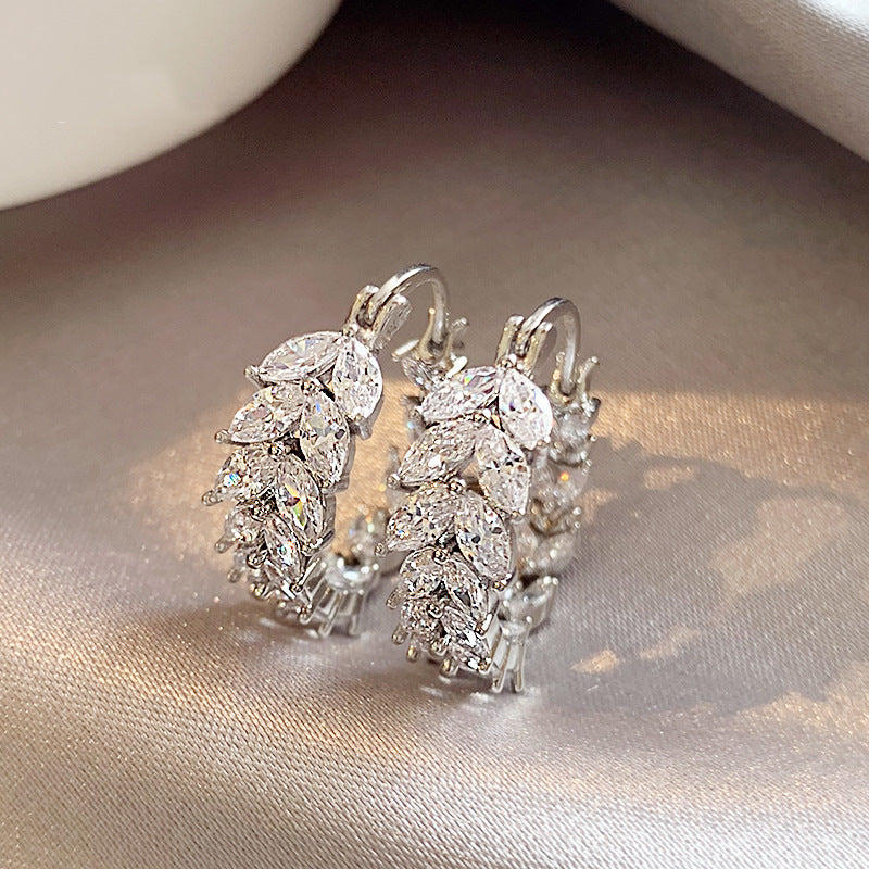 Full Diamond Wheat Ear Ring Gentle Ear Clip