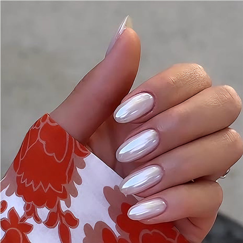 24 PCS Aurora White Nail Art, Length Long Water Pipe Fake Nails, Had Nail Tips False Nail