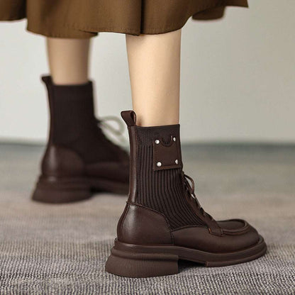 British Thick Sole Martin Boots Chunky Heel Elastic Socks