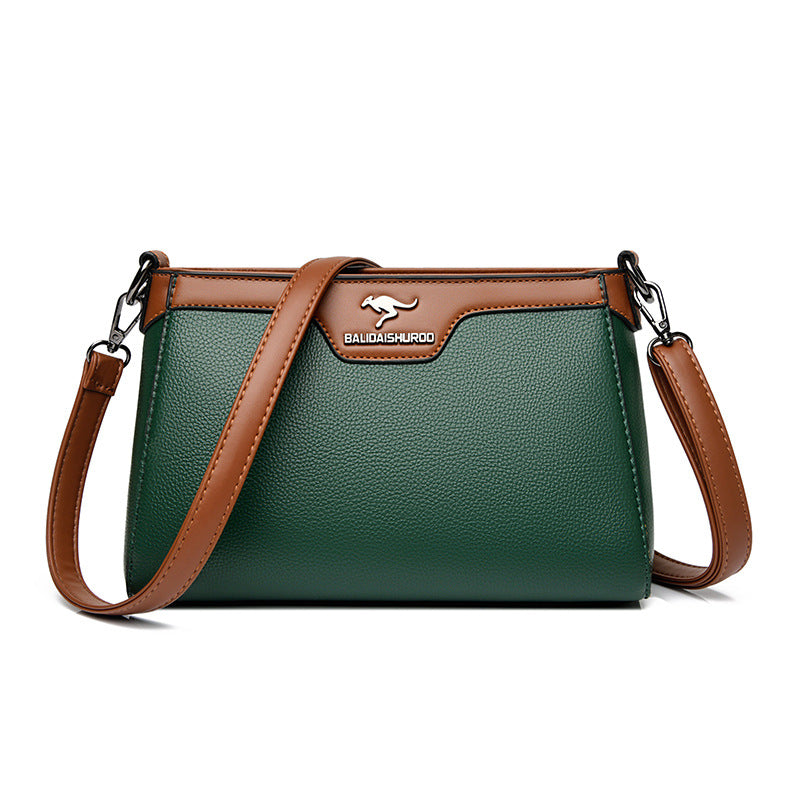 One Shoulder Soft Leather Small Square Stitching Women&