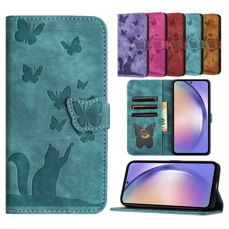 Butterfly Cat Embossed Phone Leather Case
