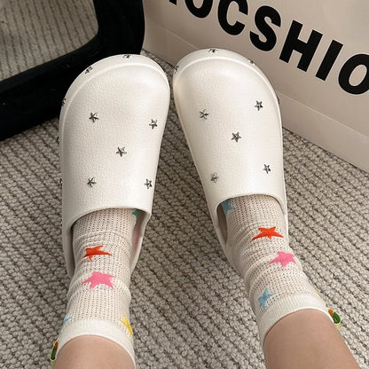 Closed Toe Half, Minimalist Design Metal Star Decor Platform Height Increasing Birken Style Comfort Outdoor Slides