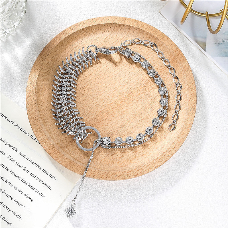 Metal Wheat Ear Zircon Ball Tassel Ring Clavicle Chain