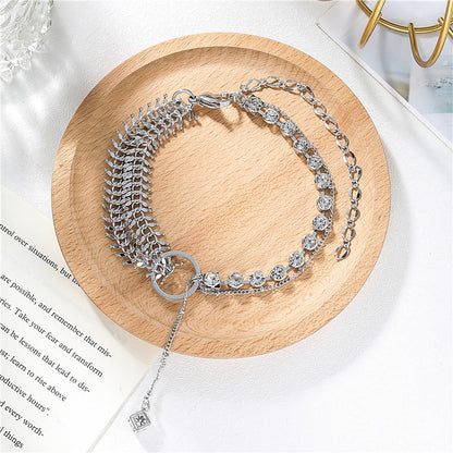 Metal Wheat Ear Zircon Ball Tassel Ring Clavicle Chain