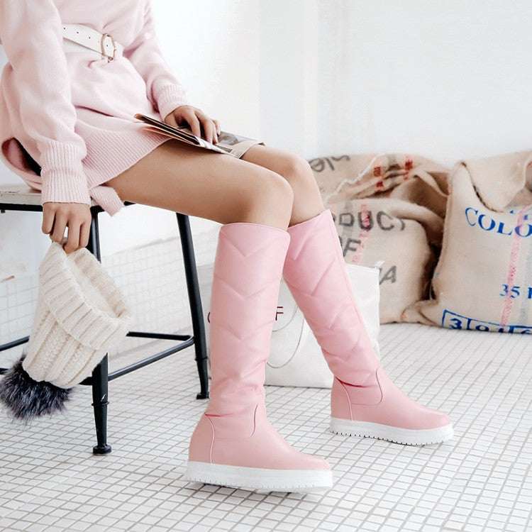Solid Color Mid-heel Korean Thick Warm High-top Boots